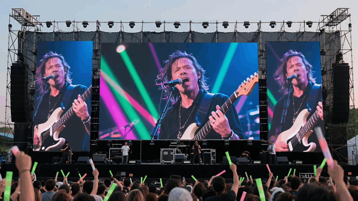 Concert stage LED screen with Zero Moiré Effect for professional broadcasting.