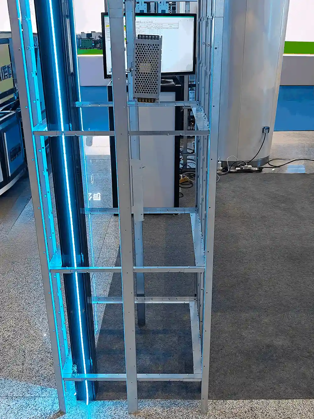 Close-up of cabinet-free aluminum structure for flexible LED display modules
